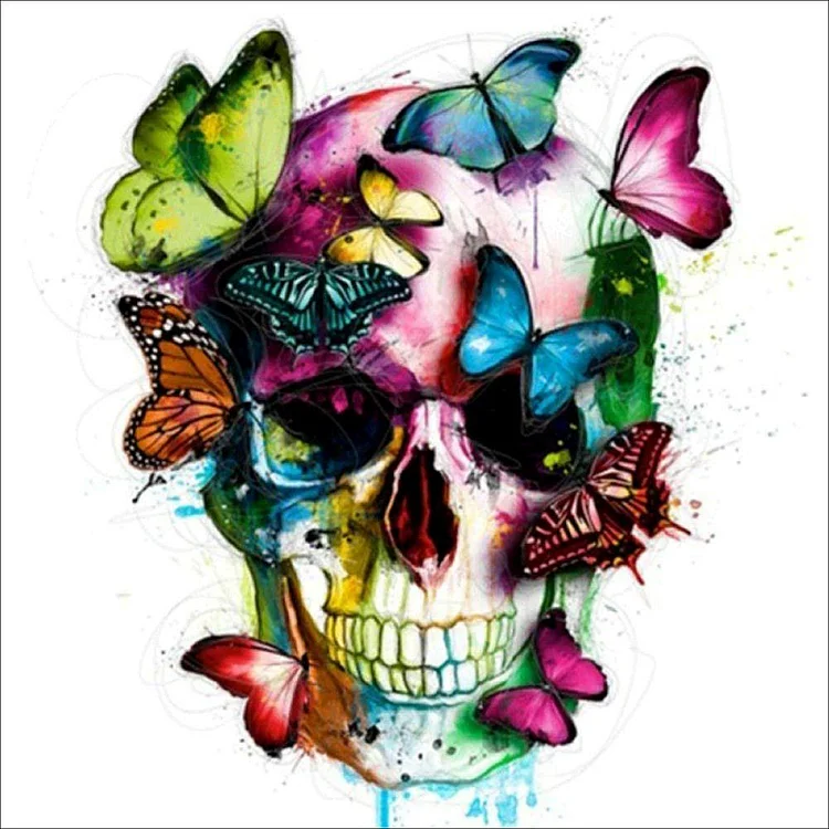 Butterfly Skull - 11CT 3 Strands Threads Printed Cross Stitch Kit - 40x40cm(Canvas)