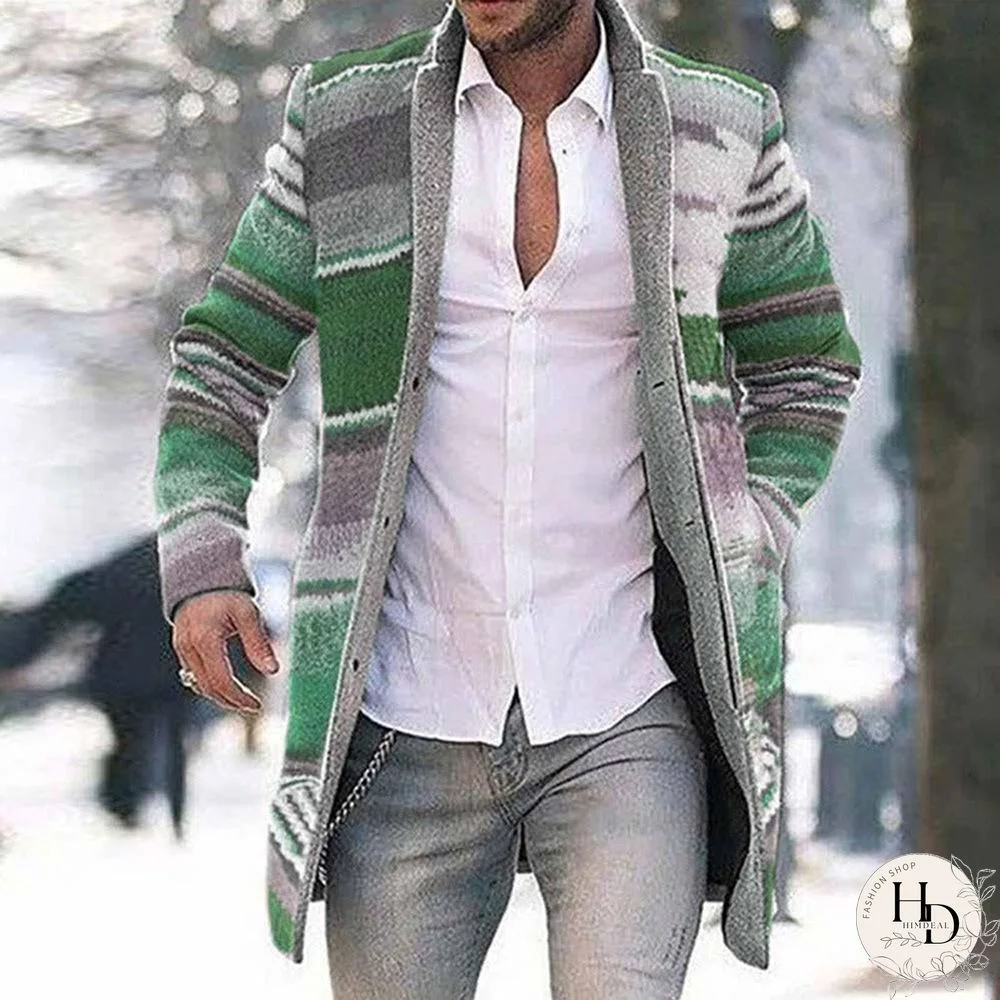Long Printed Men's Windbreaker with Long Sleeves