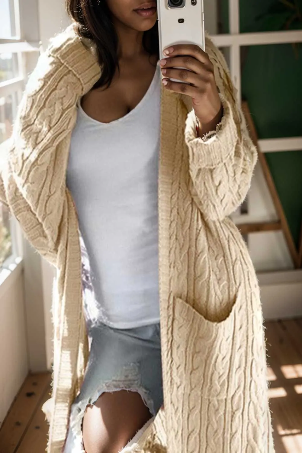 pocket twist long sweater cardigan
