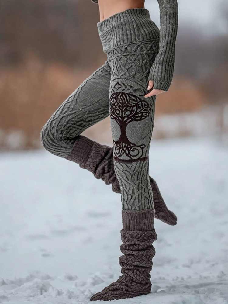 Vintage Viking Tree Of Life Celtic Pattern Cozy  Knit Leggings elevenforest