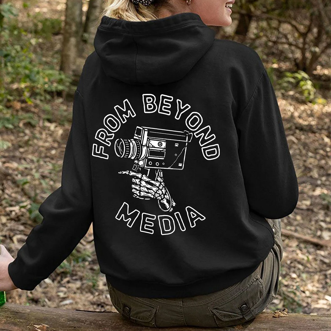 FROM BEYOND MEDIA Skull Graphic Casual Black Print Hoodie