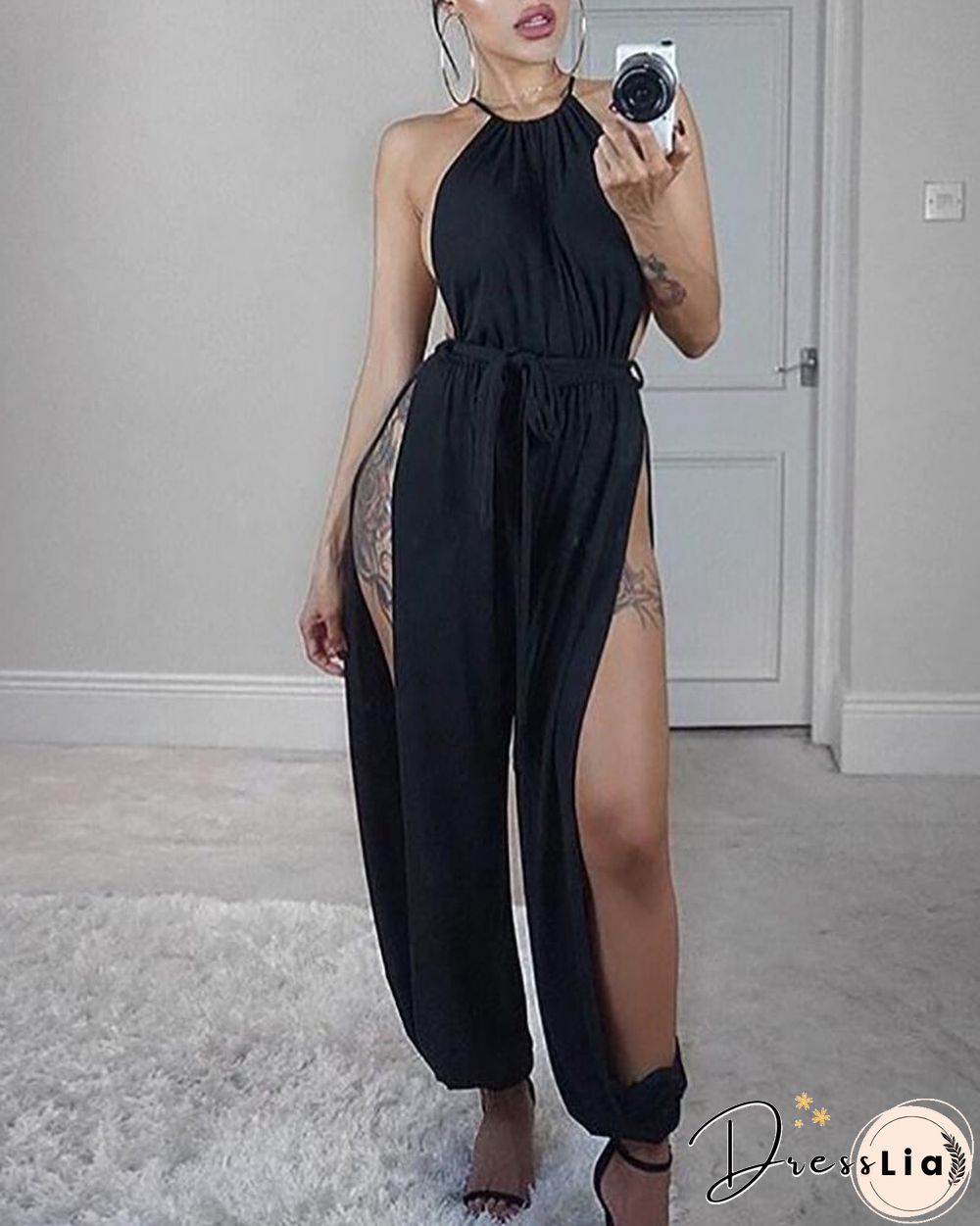 Sleeveless Ruched Slit Jumpsuit