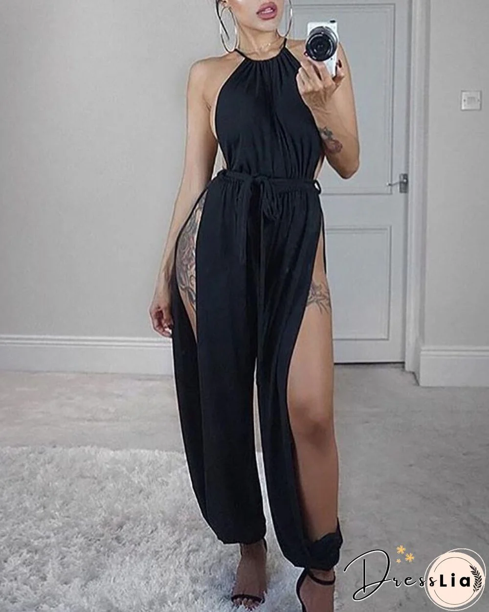Sleeveless Ruched Slit Jumpsuit
