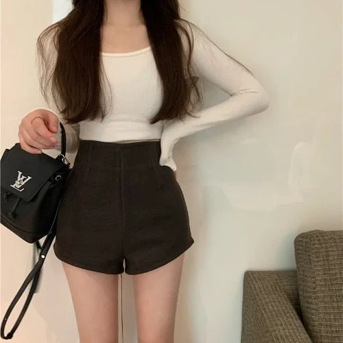 Shorts Women High Waist Trousers Solid A-line Vintage Korean Style Zipper Casual Fashion Sweatpants Summer Ins Sexy Ladies Chic