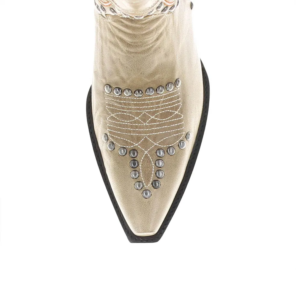 Khaki Cactus Inlay Studded Snip Toe Embroidered Cowgirl Boots