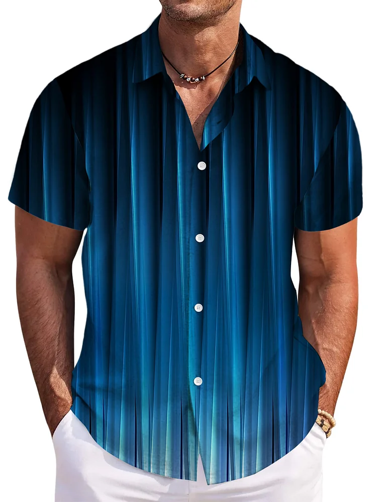 Men's Hawaiian Line Gradient Lapel Short Sleeve Shirt