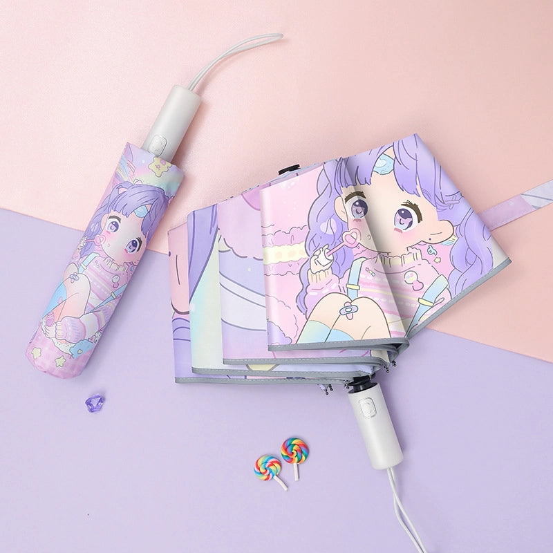 Cartoon Convenient Automatic Anti-rebound Children's Umbrella Folding Vinyl Reflective Strip Primary School Children's Umbrella