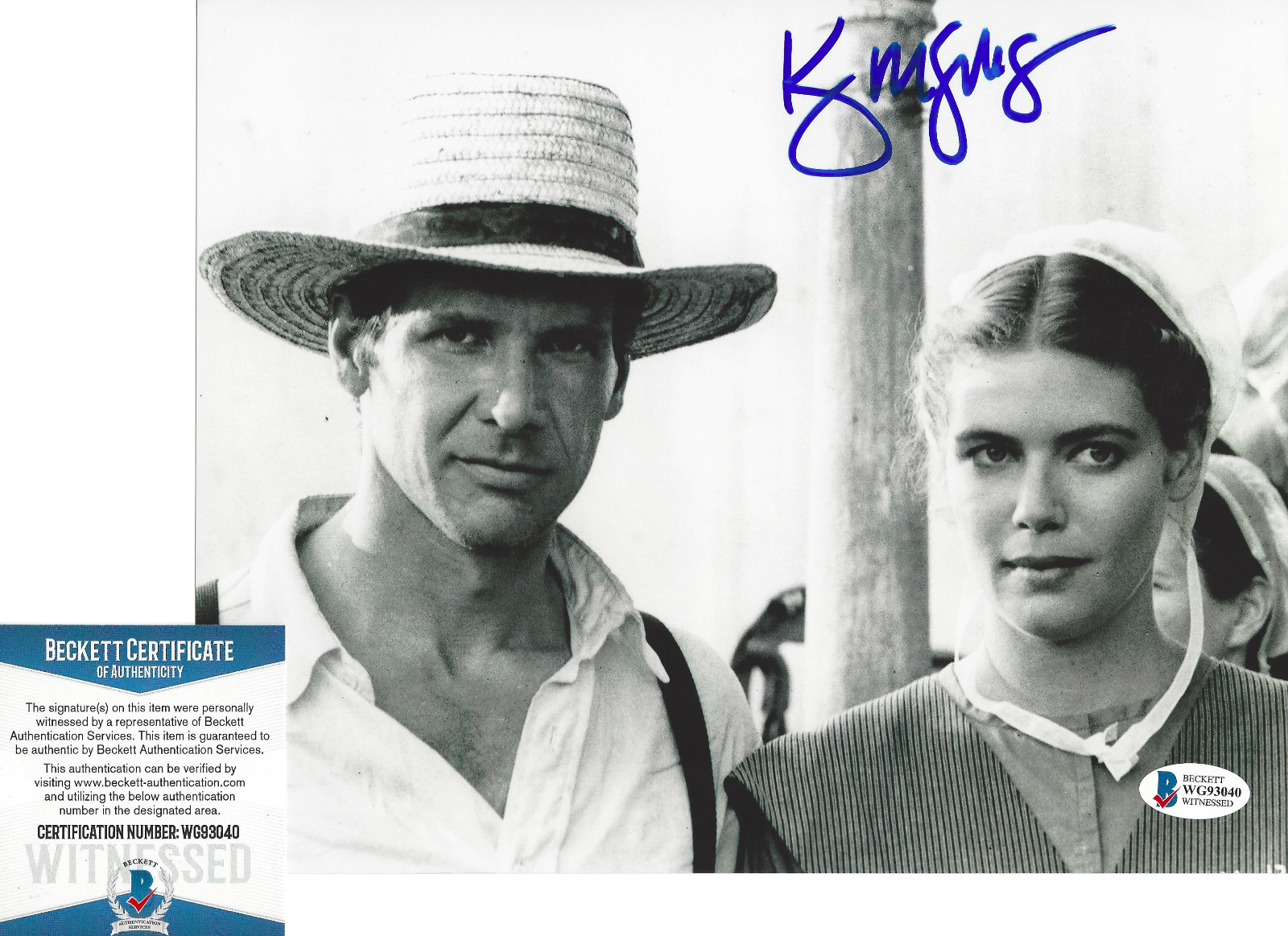 KELLY MCGILLIS SIGNED 'WITNESS' 8x10 MOVIE Photo Poster painting HARRISON FORD BECKETT COA BAS