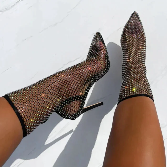 Mesh Ankle Boots With Rhinestone Embellishment shopify Stunahome.com