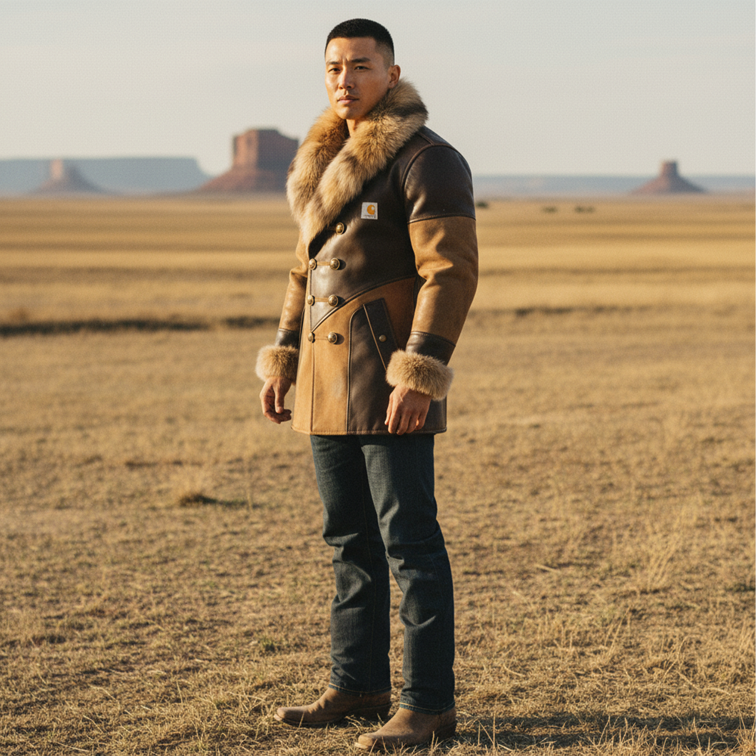 Men's Vintage Winter Warmth: Brown Leather Jacket With Fur Trim