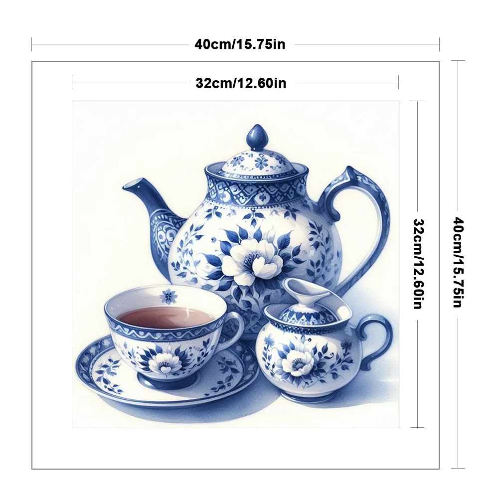 11CT Full Stamped Cross Stitch - Blue and white porcelain Porcelain Teapot(Canvas|40*40CM)