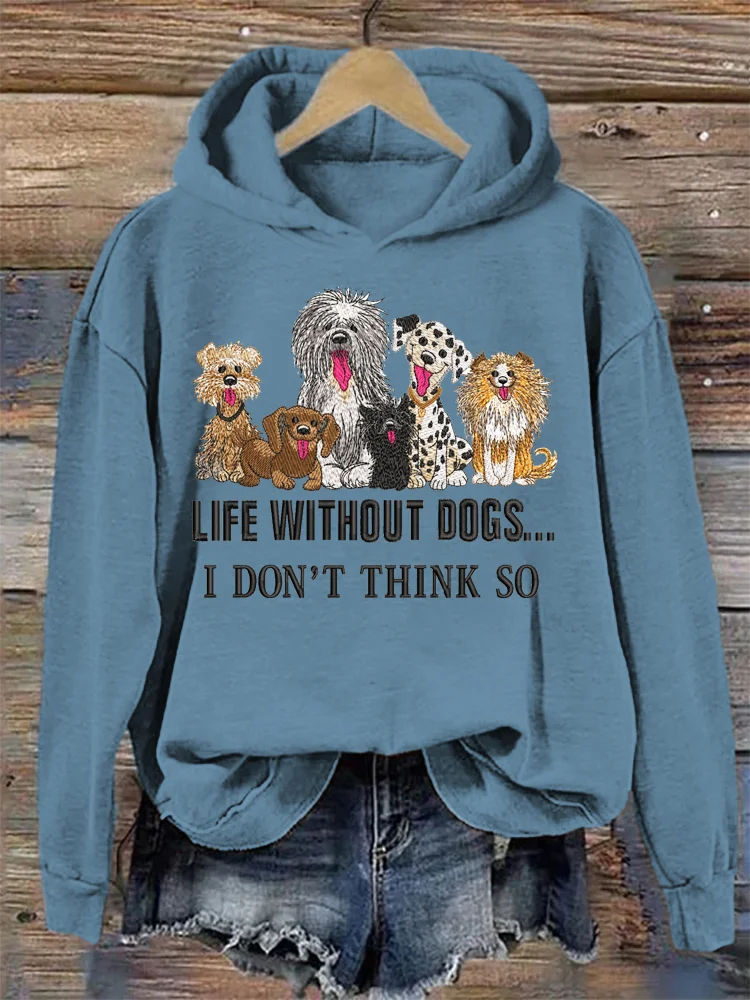 Life Without Dogs Embroidery Pattern Hoodie