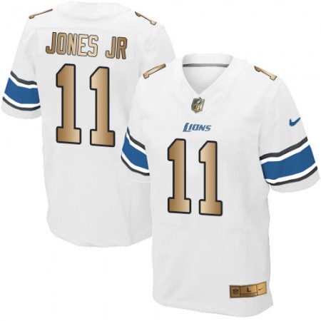 Lions #11 Marvin Jones Jr White  Men's Stitched NFL Elite Gold Jersey