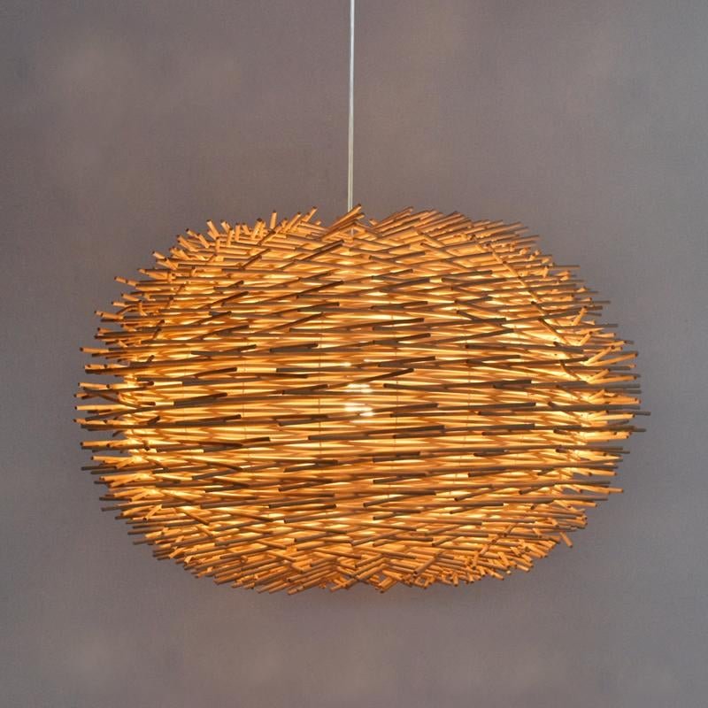 Handmade Bird Nest Pendant Light Wicker Wood Hotel Restaurant Dinning