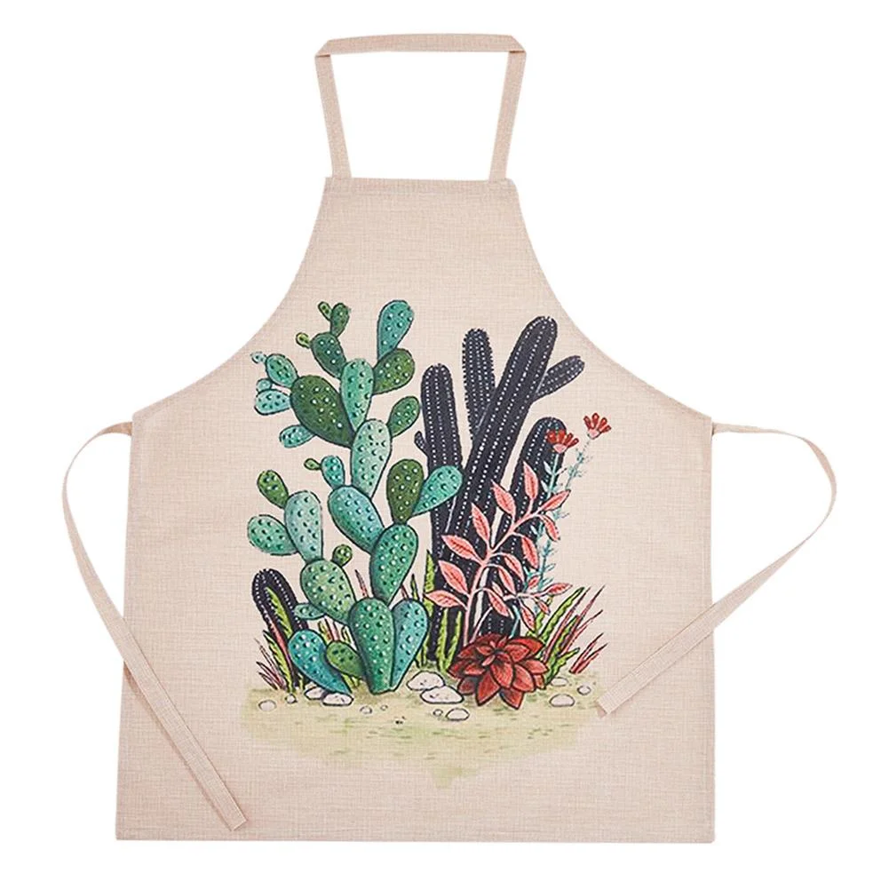 Linen Print Apron - Fashion Cotton Linen Cactus - 68x55cm