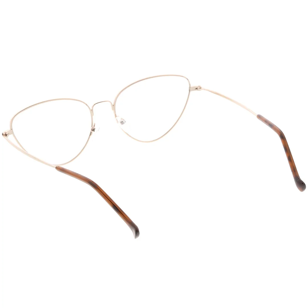 Women's Slim Metal Arms Cat Eye Glasses Clear Flat Lens 53mm