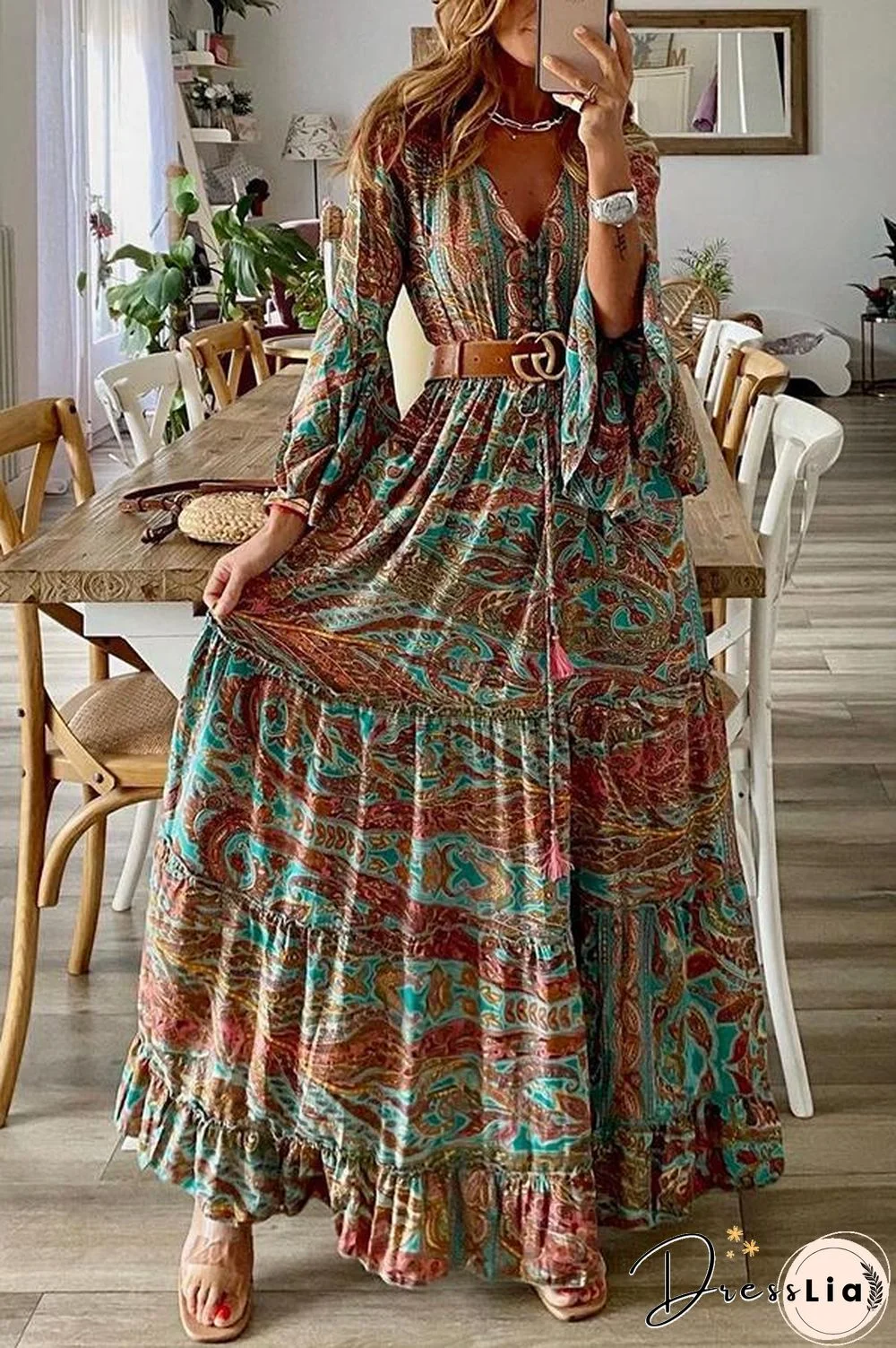 Down The West Coast Bohemia Print Maxi Dress