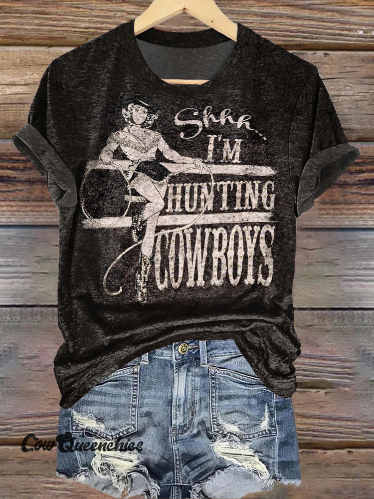 Vintage Wild West Cowboy Graphic Print T-Shirt Black / S