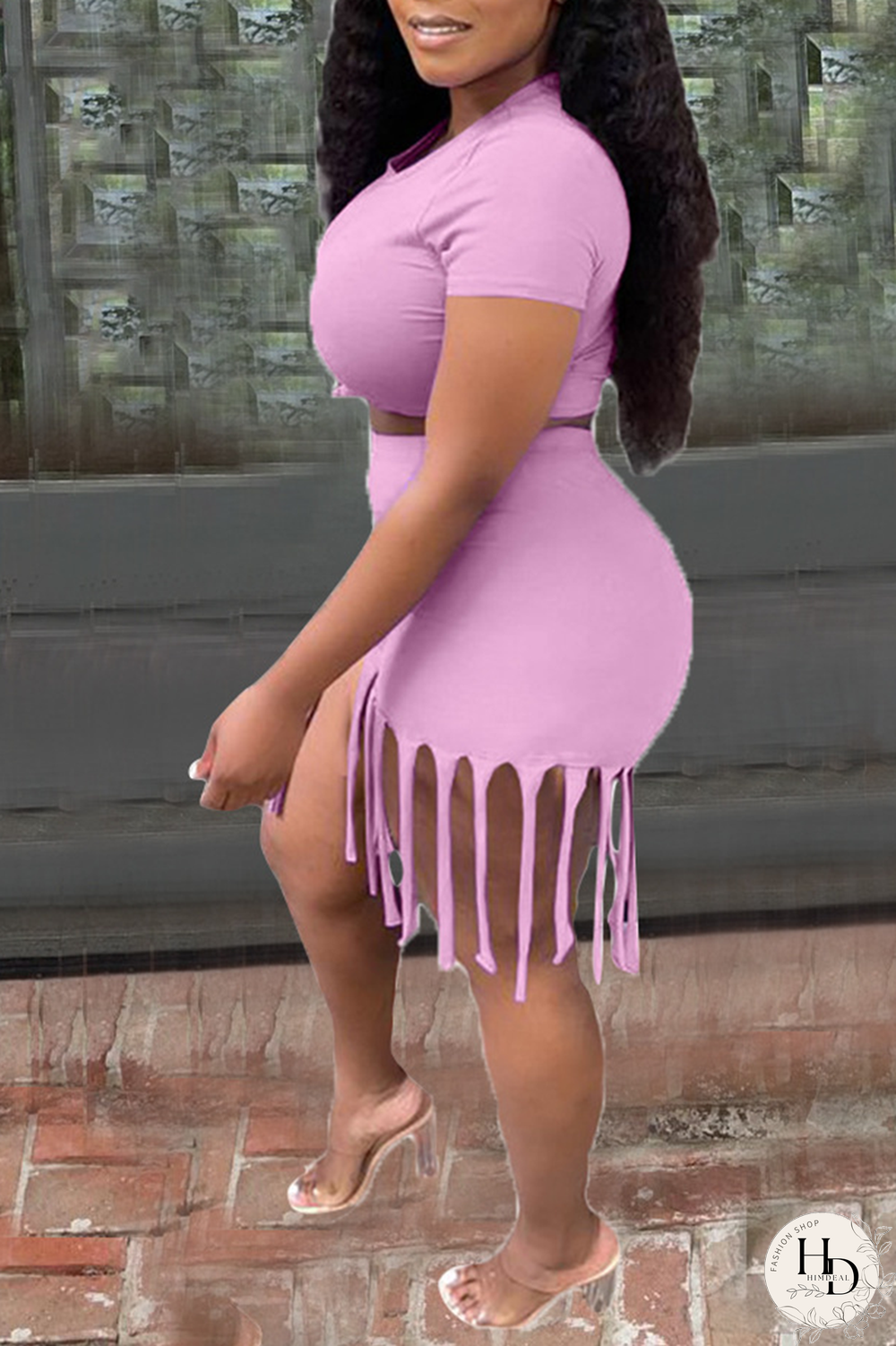 White Casual Solid Tassel O Neck Short Sleeve Two Pieces