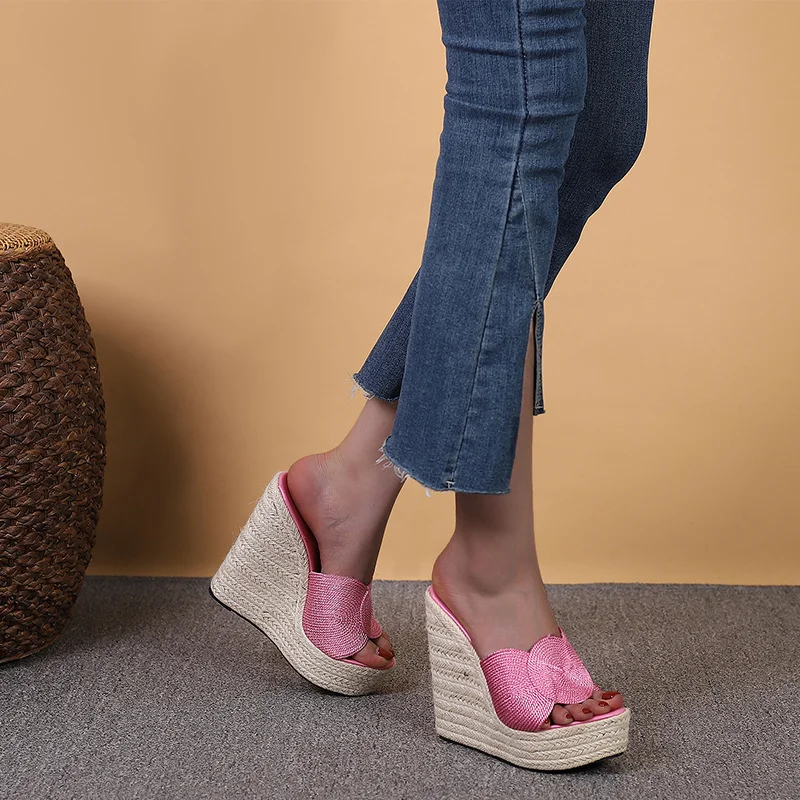 Wongn Wongn Cm Hate Sky High Slope With Thick Bottom High Heel Slippers Show Fashion Women's Shoes Straw Hemp Rope Bottom
