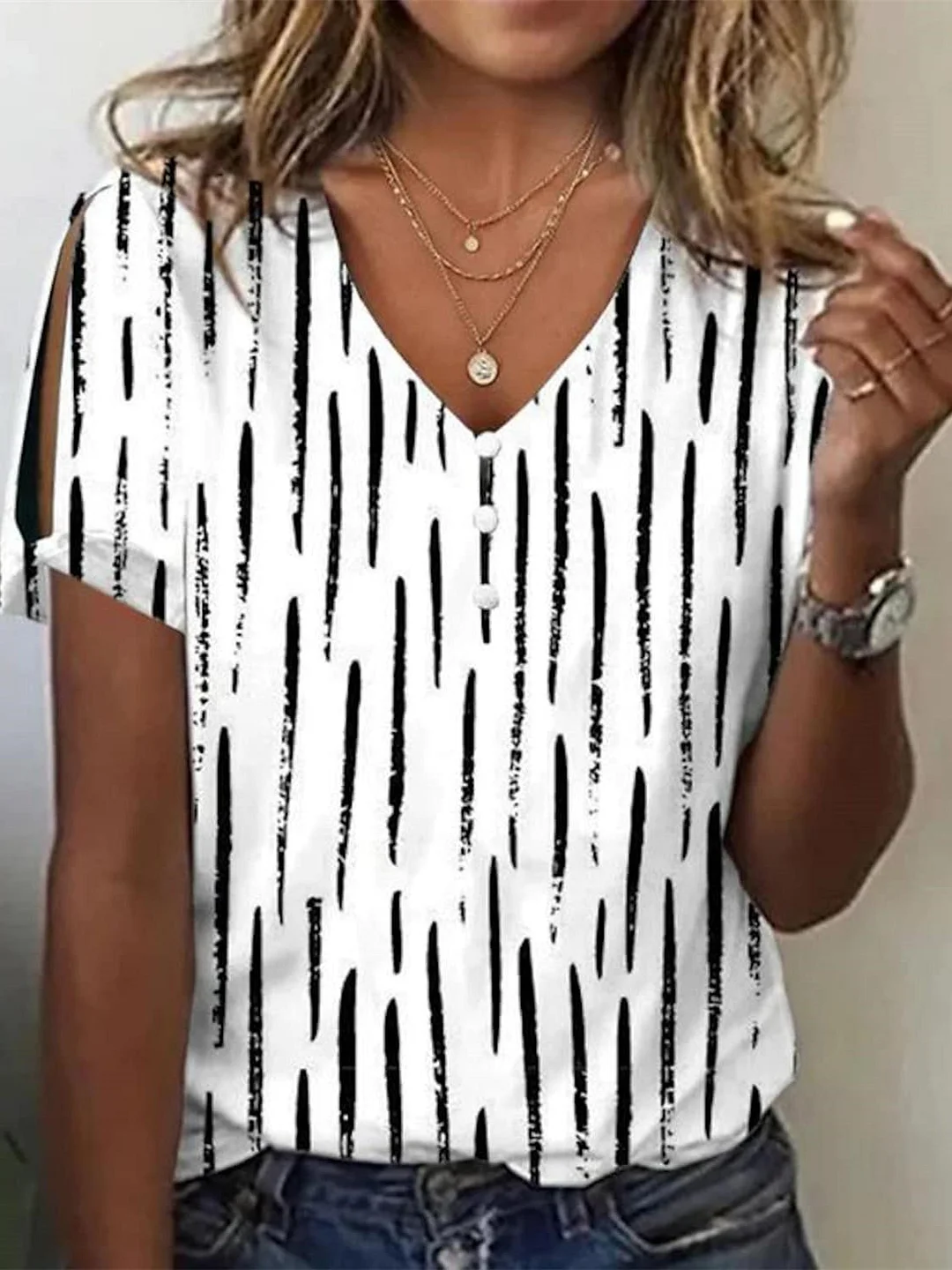 Women's Graphic Printed Short Sleeve V-neck Top