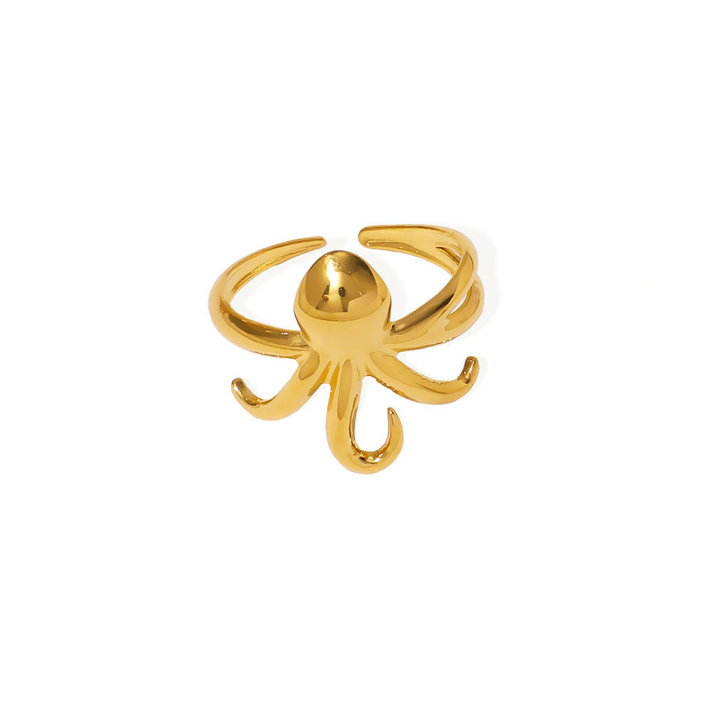 Titanium Steel Simple Rings Female Niche Three-Legged Octopus Design Stainless Steel Jewelry Ring
