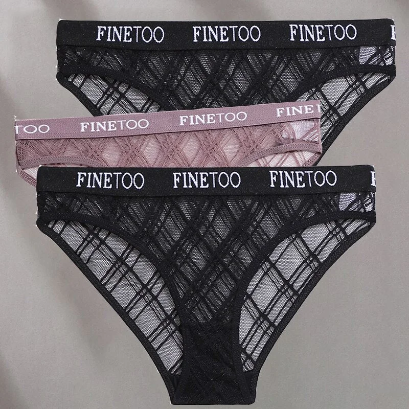 FINETOO 3PCS/Set Mesh Women Sexy Panties Lingerie M-XXL Breathable Underwear Pantys Low Waist Girl Briefs Letter Woman Underpant