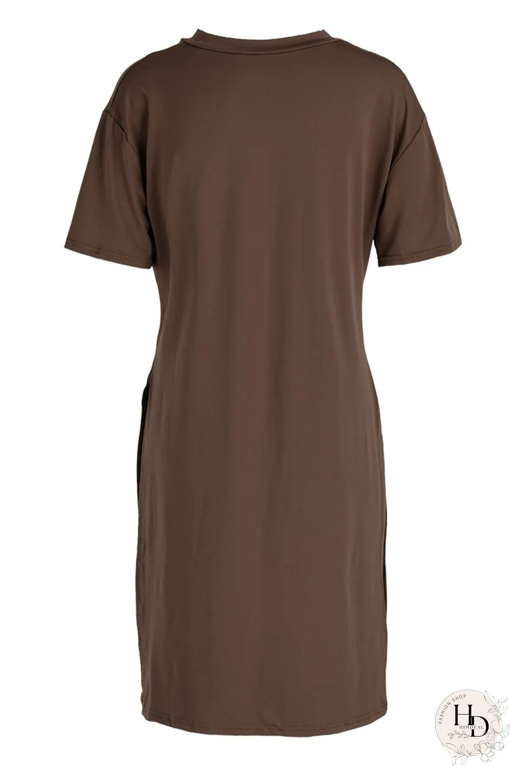 Coffee Fashion Casual Solid Slit V Neck Short Sleeve Two Pieces