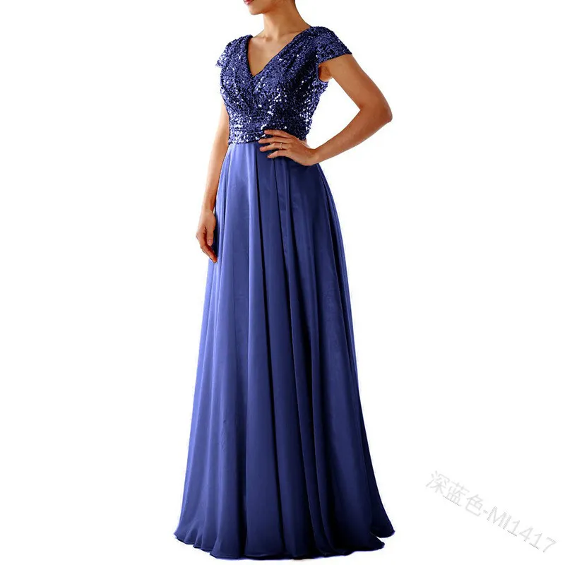 Brownm Brownm New Spring And Summer Women's Sleeveless Dress V-Necked Bright Film Temperament Chiffon Splicing Evening Dress