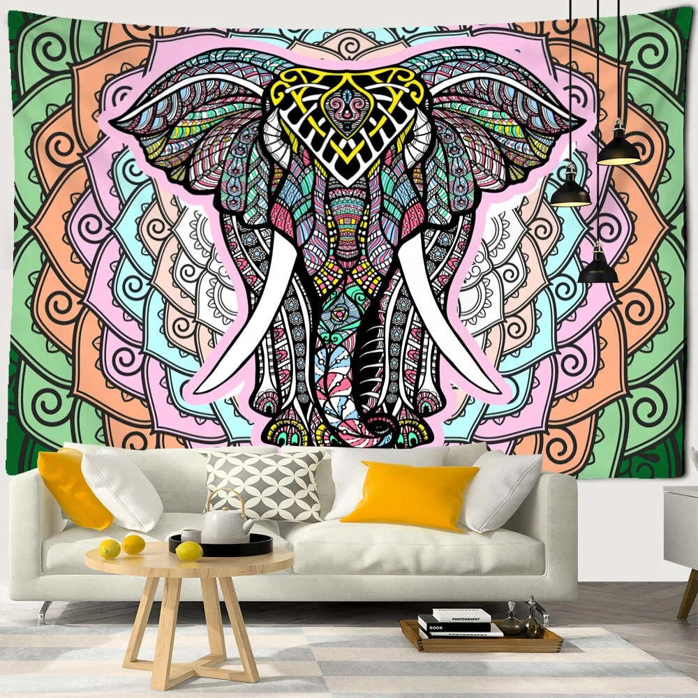 India Mandala Elephant Tapestry Wall Hanging Bohemian Sandy Beach Picnic Throw Rug Blanket Camping Tent Travel Sleeping Pad