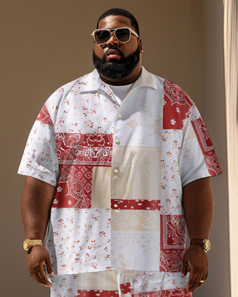 Men's Plus Size Casual Holiday Paisley Print Short Sleeve Shirt Shorts Suit