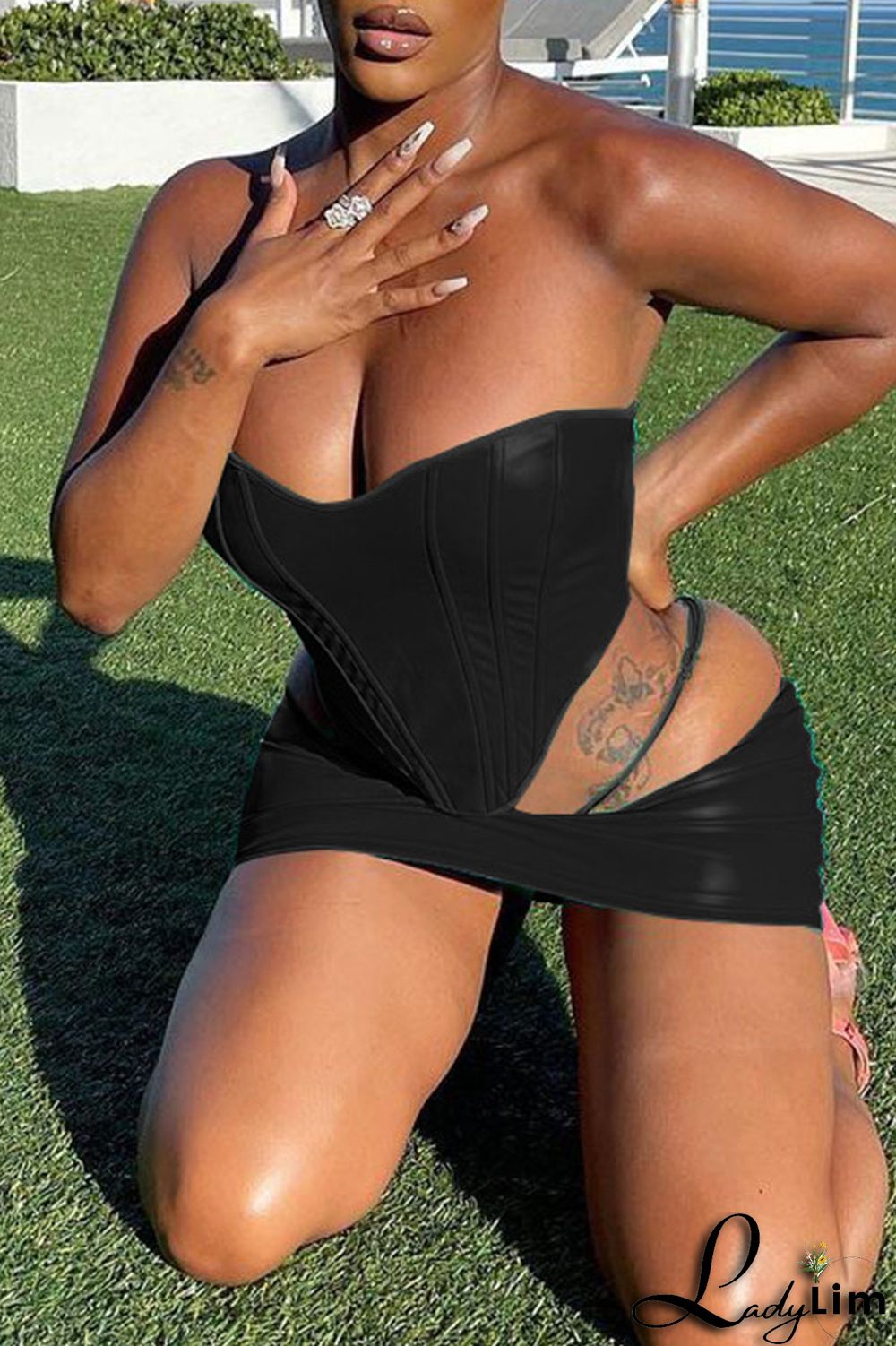 Khaki Sexy Solid Split Joint Asymmetrical Strapless Sleeveless Two Pieces