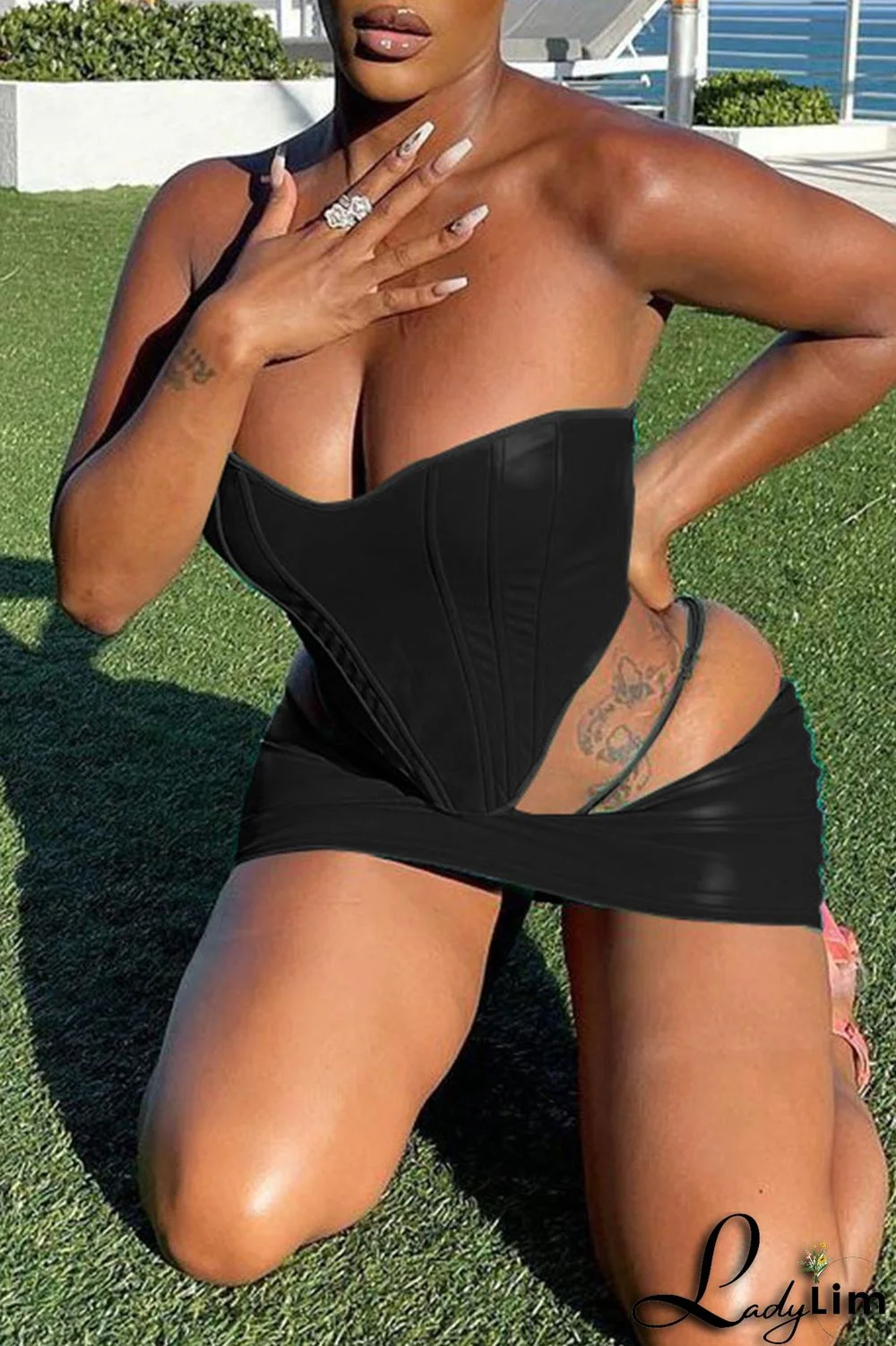 Khaki Sexy Solid Split Joint Asymmetrical Strapless Sleeveless Two Pieces