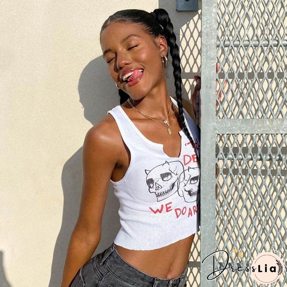 Aesthetic Graphic Cyber Streetwear Women Chic Sleeveless Activity Tank Tops Harajuku Skinny Crop Tops Camisole