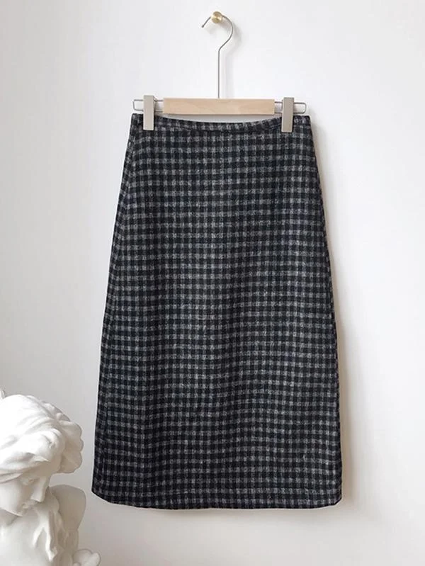 Casual Plaid Woolen Hip-Package Skirts