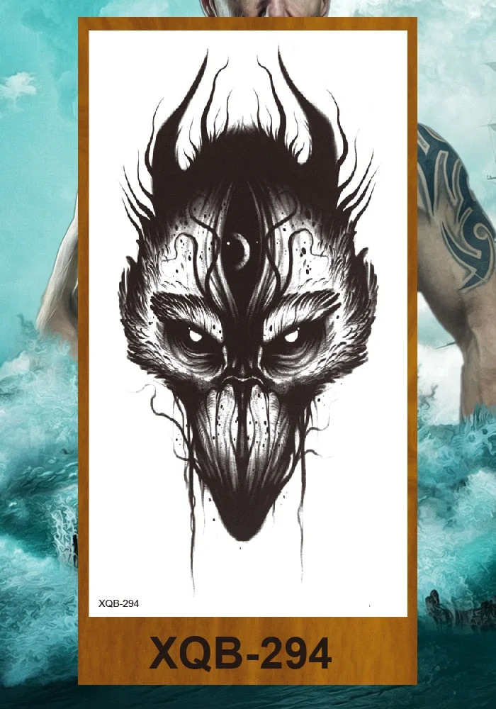 Temporary Tattoos Stickers Vajra Skull Night Demon Crow Mythical Beast Men Women Girl Flower Arm Chest Fake Tatoo Semi Permanent