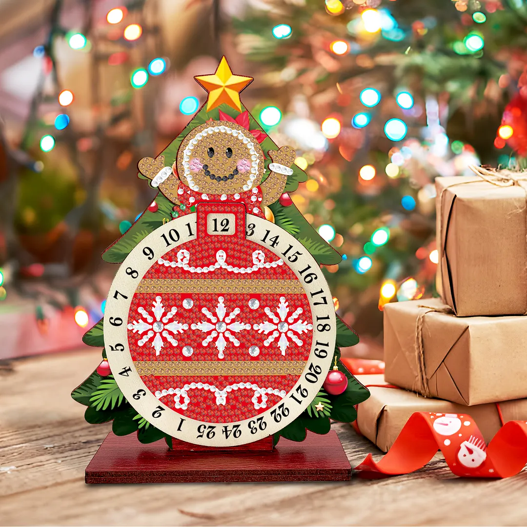 Gingerbread Man DIY Christmas Countdown Diamond Painting Tabletop Ornaments Kit 25 Days Crystal Art Craft Decoration Wooden for Living Room Home Office Decoration