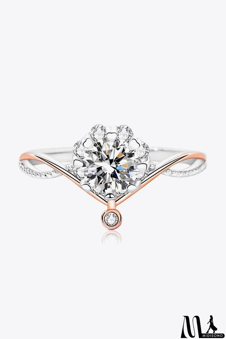 Moissanite and Zircon Contrast Crisscross Ring