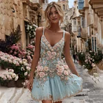 Women's Vintage Pink Rose Art Suspender Mini Dress - Image 2