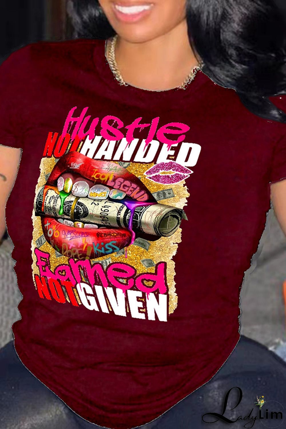 Purple Fashion Casual Print Basic O Neck T-Shirts