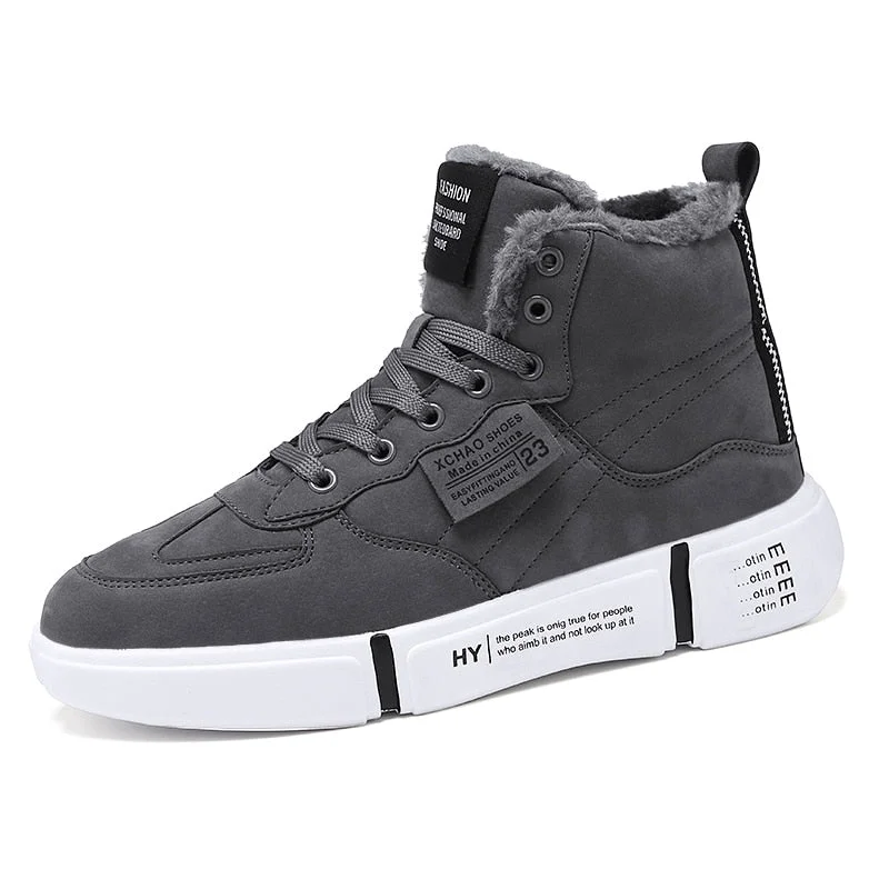 Nine o'clock Winter High-top Men Plush Shoes Fashion Casual Couple Footwear Comfort Warm Lined Sneakers Lace-up Wear-resisting