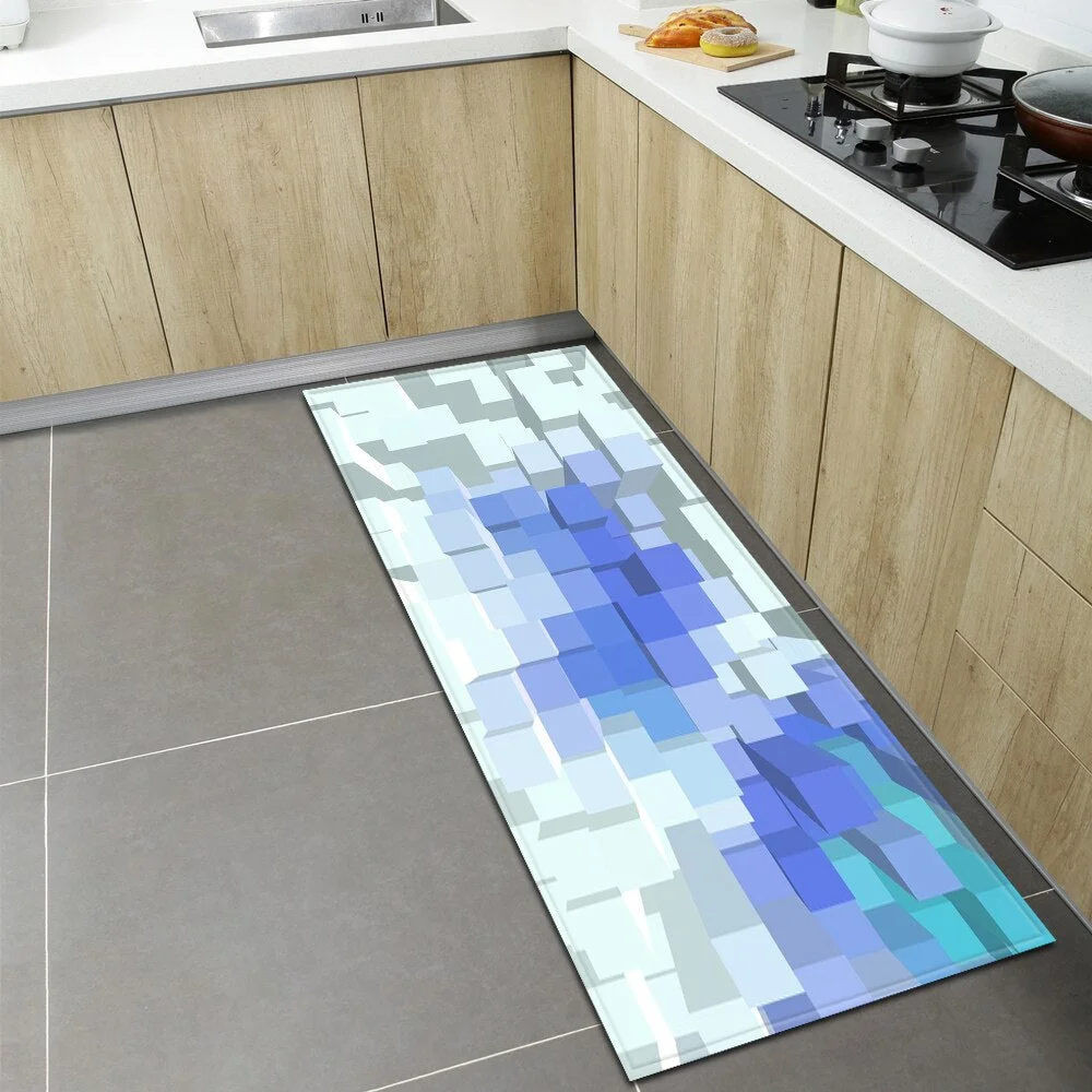 Kitchen Floor Mat Home Entrance Doormat 3D Geometry Living Room Bedroom Decoration Carpet Hallway Balcony Bathroom Anti-Slip Rug