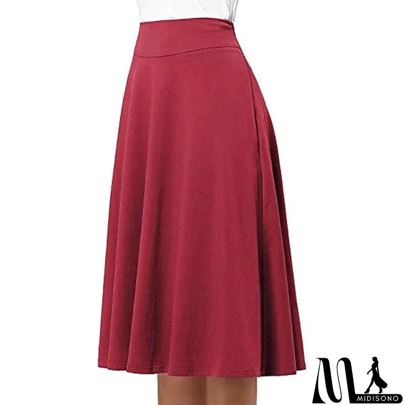 Women's Swing Work Skirts Midi Black Yellow Light Green Wine Skirts Knitting Elegant Office / Career S M L