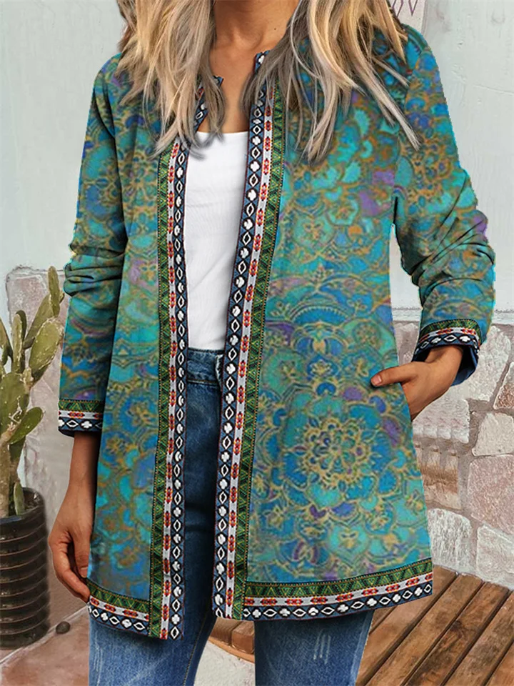 Vintage Printed Fashionable Long Coat