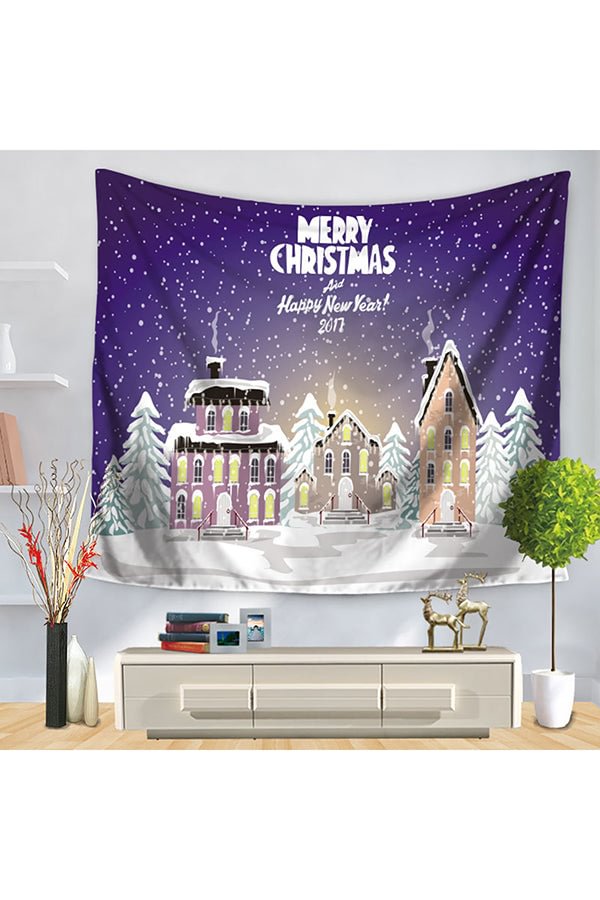 Home Decor Snowflake Happy New Year Merry Christmas Wall Tapestry White-elleschic