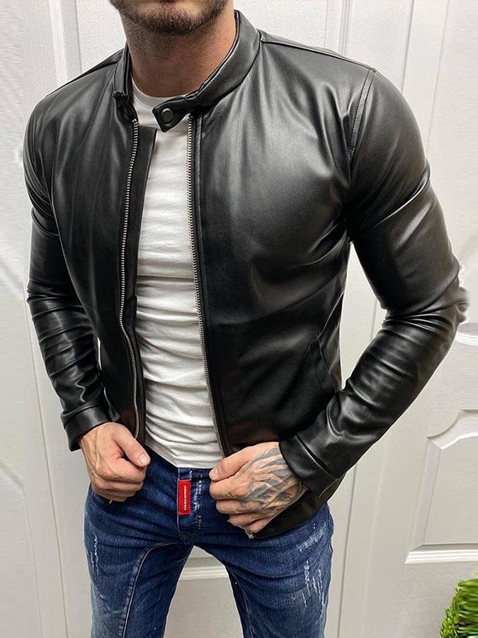 Men's Black Zip Up Leather Jacket
