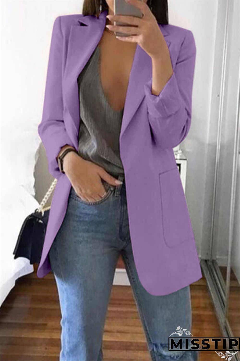 Grey Casual Long Sleeves Suit Jacket