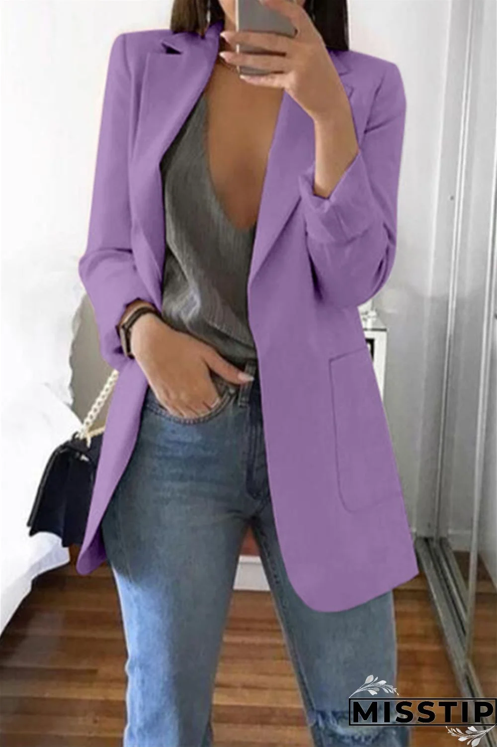 Purple Casual Long Sleeves Suit Jacket