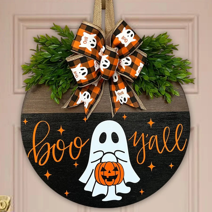 Halloween Wooden Board Front Door Decoration Wreath