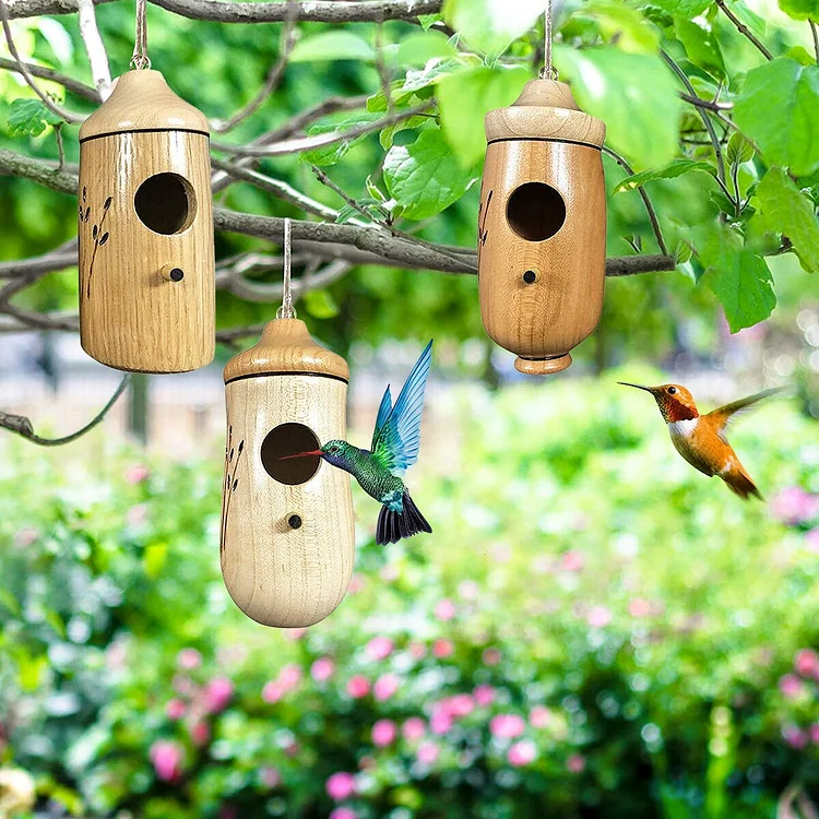 Garden Decoration Wooden Hummingbird House Hanging Swing Hummingbird ...